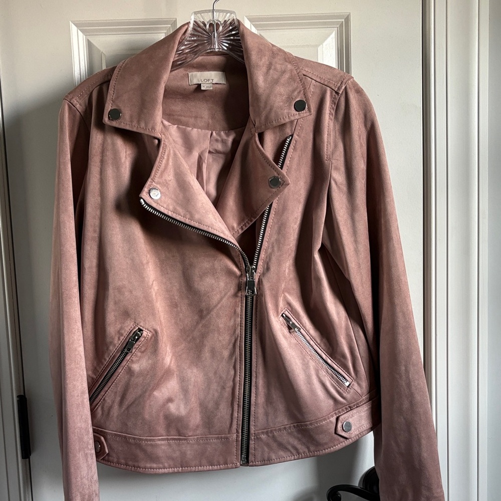 Loft Pink Faux Suede Motorcycle Jacket XS